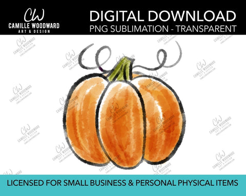 Watercolor Pumpkin Drawing, PNG - Sublimation  Digital Download