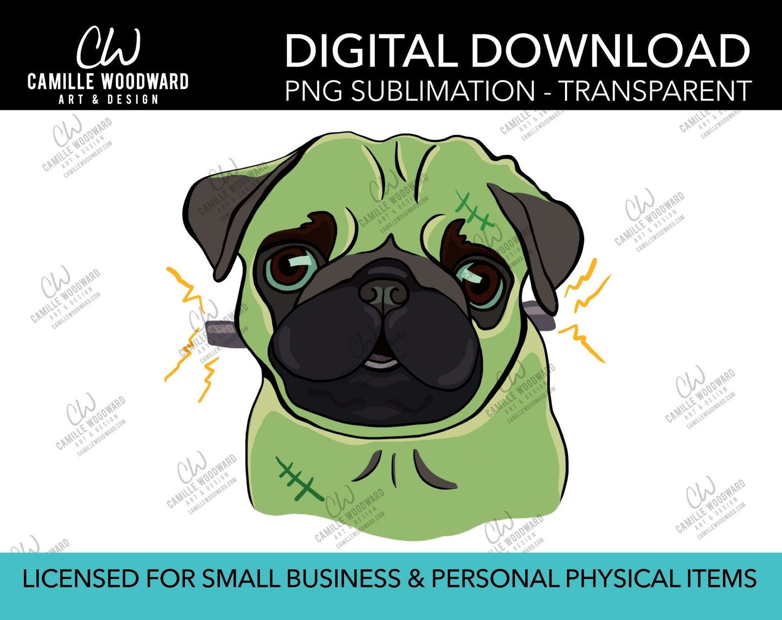 Pug Dog Frankenstein, PNG  - Sublimation Digital Download