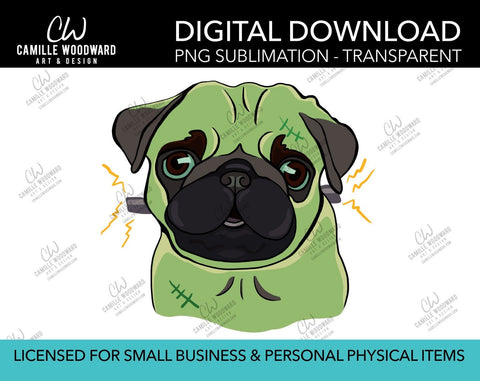 Pug Dog Frankenstein, PNG  - Sublimation Digital Download