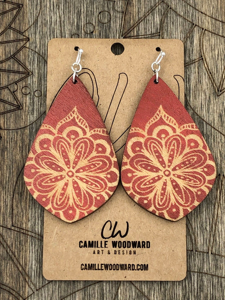 Mandala Engraved Earrings - Teardrop and Rectangle
