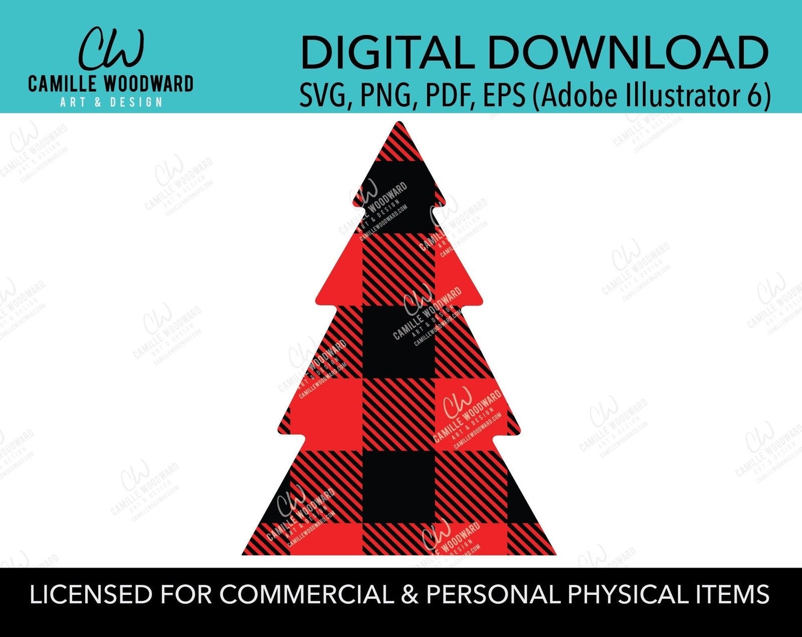 Buffalo Plaid Christmas Tree Red Black, SVG, EPS, PNG - Sublimation Digital Download Transparent