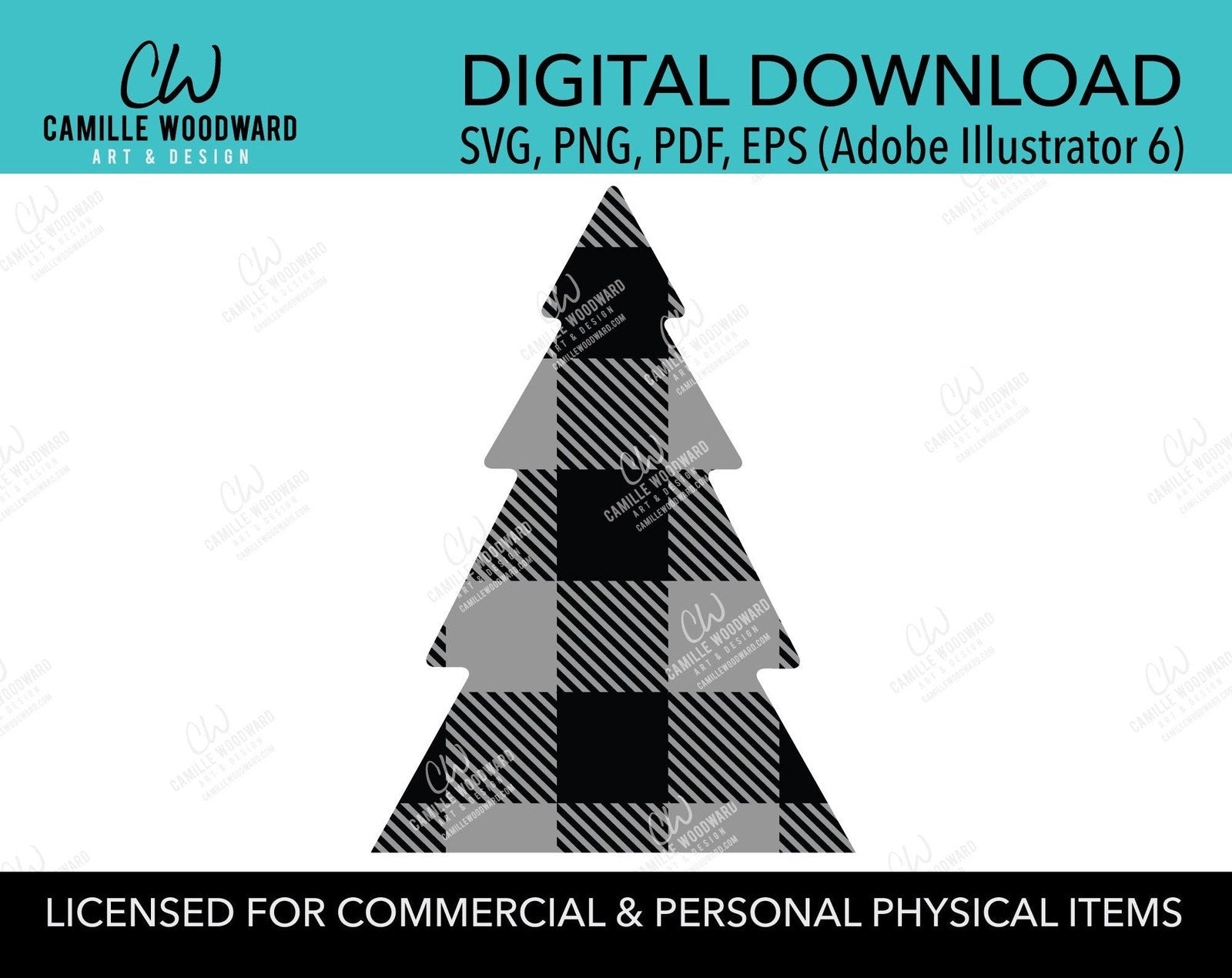 Buffalo Plaid Christmas Tree Gray Black, SVG, EPS, PNG - Sublimation Digital Download Transparent