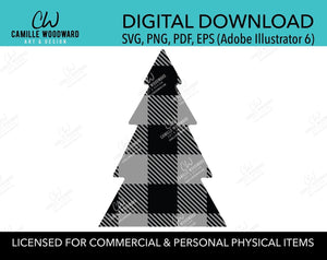 Buffalo Plaid Christmas Tree Gray Black, SVG, EPS, PNG - Sublimation Digital Download Transparent