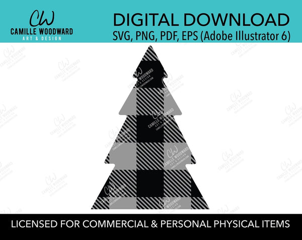 Buffalo Plaid Christmas Tree Gray Black, SVG, EPS, PNG - Sublimation Digital Download Transparent
