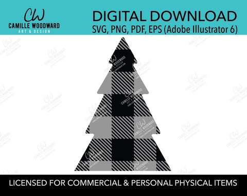 Buffalo Plaid Christmas Tree Gray Black, SVG, EPS, PNG - Sublimation Digital Download Transparent