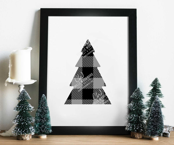 Buffalo Plaid Christmas Tree Gray Black, SVG, EPS, PNG - Sublimation Digital Download Transparent