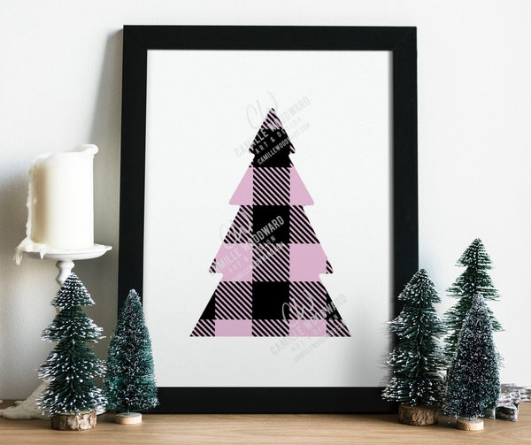 Buffalo Plaid Christmas Tree Pink Black, SVG, EPS, PNG - Sublimation Digital Download Transparent