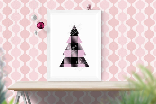 Buffalo Plaid Christmas Tree Pink Black, SVG, EPS, PNG - Sublimation Digital Download Transparent