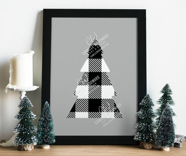 Buffalo Plaid Christmas Tree White Black, SVG, EPS, PNG - Sublimation Digital Download Transparent
