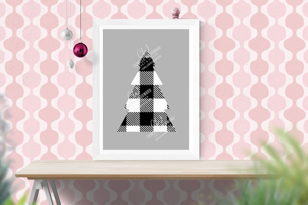 Buffalo Plaid Christmas Tree White Black, SVG, EPS, PNG - Sublimation Digital Download Transparent