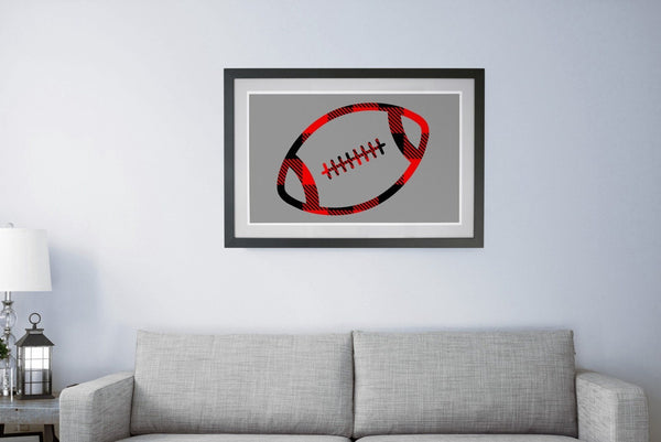 Buffalo Plaid Football Red Black Outline, SVG, EPS, PNG - Sublimation Digital Download Transparent