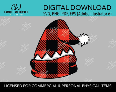 Buffalo Plaid Santa Hat Red Black, SVG, EPS, PNG - Sublimation Digital Download Transparent