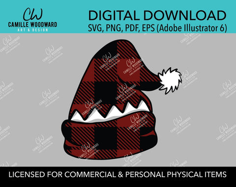 Buffalo Plaid Santa Hat Maroon Black, SVG, EPS, PNG - Sublimation Digital Download Transparent
