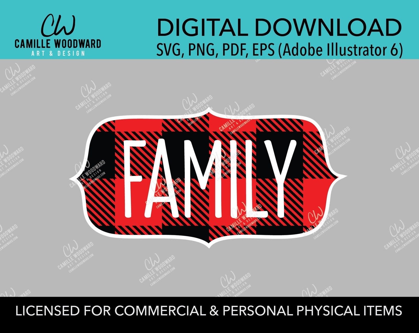 Buffalo Plaid Family Red Black White Outline, SVG, EPS, PNG - Sublimation Digital Download Transparent