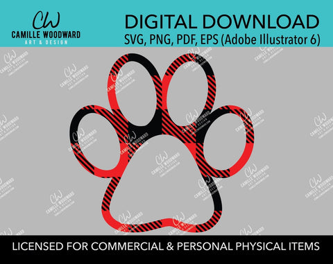 Buffalo Plaid Paw Print Red Black Transparent Pads, SVG, EPS, PNG - Sublimation Digital Download