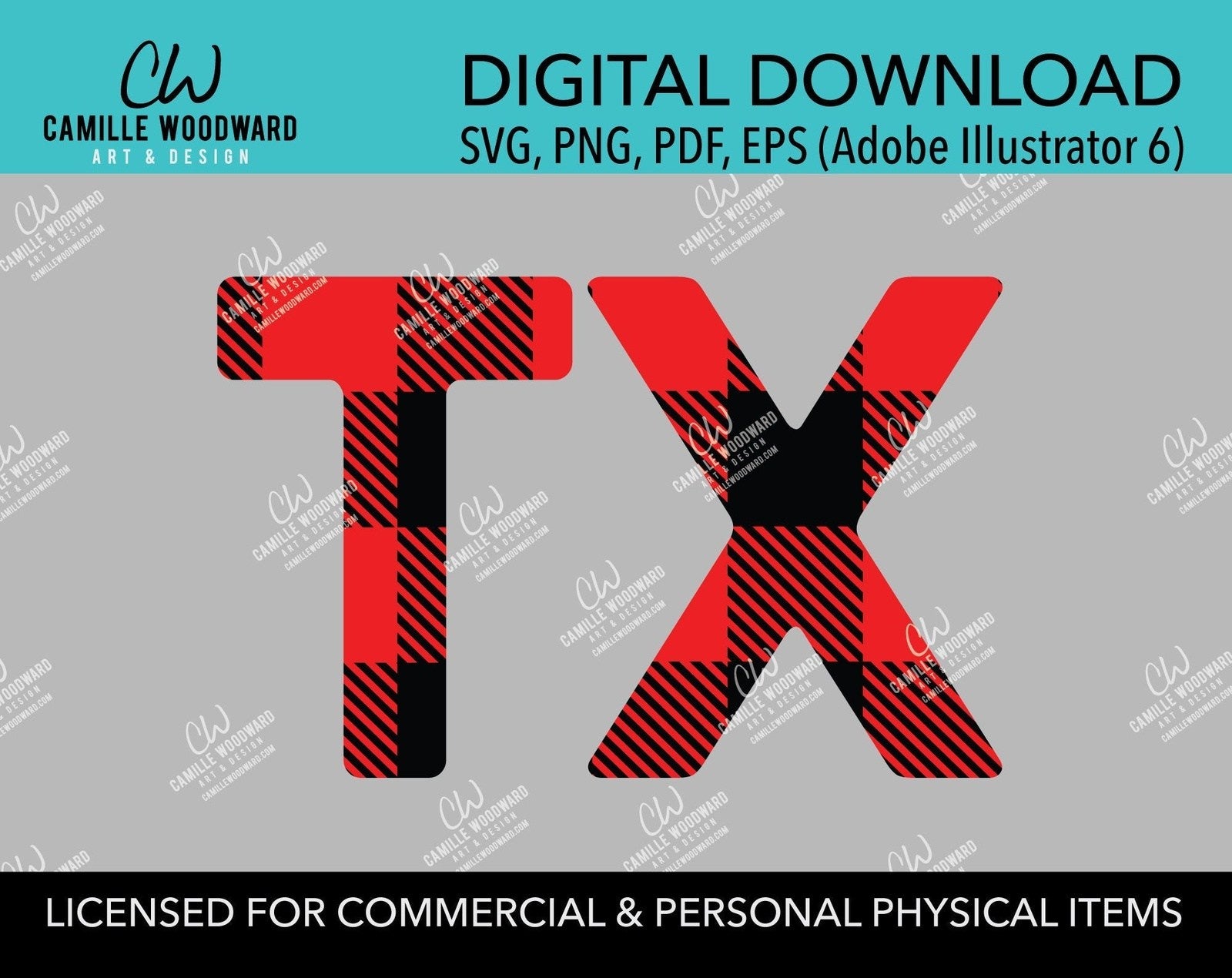 Buffalo Plaid Texas Abbreviation Red Black No Outline, SVG, EPS, PNG - Sublimation Digital Download Transparent