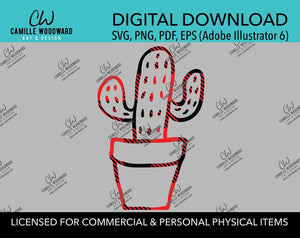 Buffalo Plaid Cactus Red Black Plaid Outline, SVG, EPS, PNG - Sublimation Digital Download Transparent
