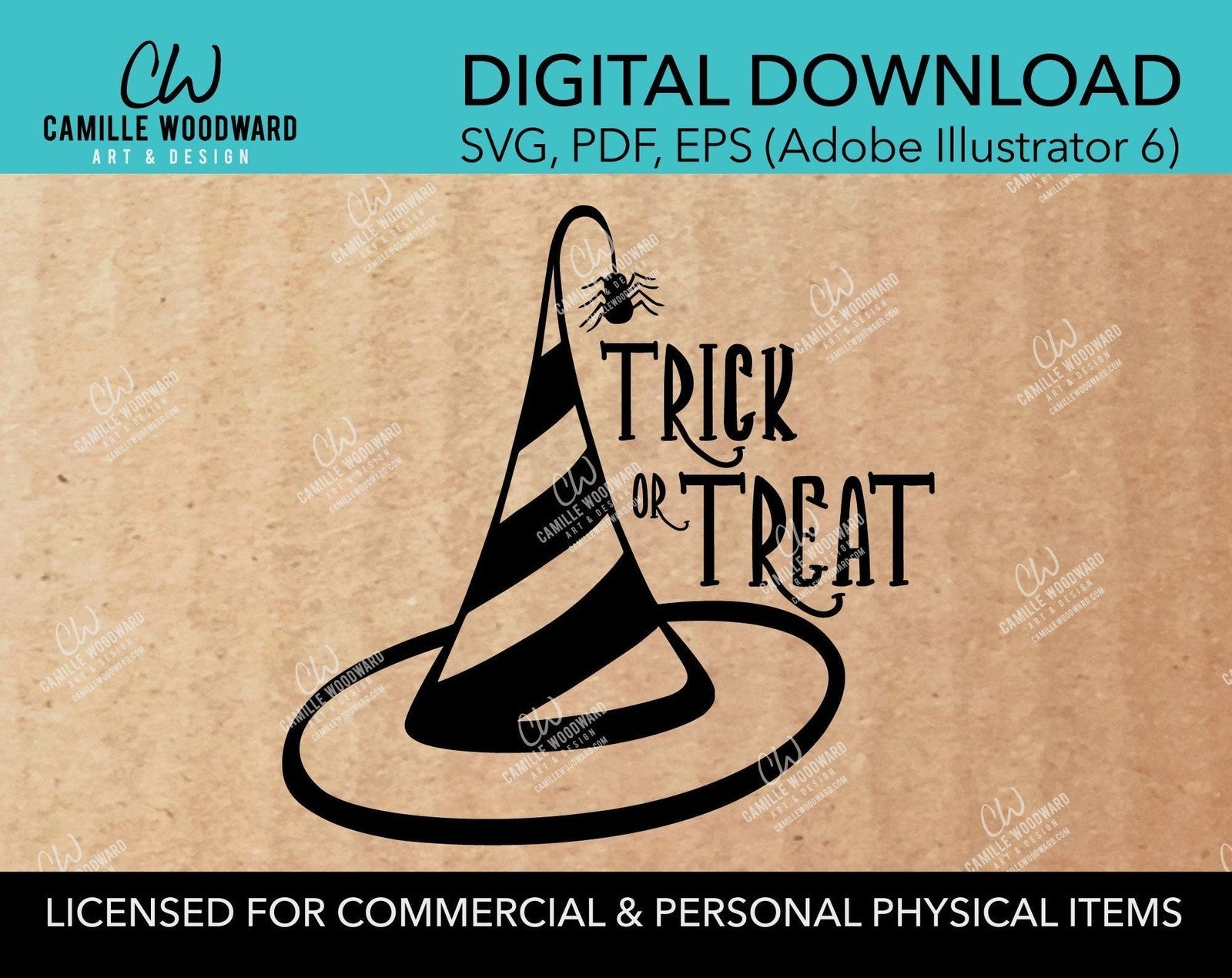 Trick Or Treat - Witch Hat with Spider, SVG - INSTANT Digital Download