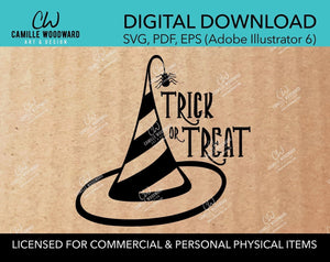 Trick Or Treat - Witch Hat with Spider, SVG - INSTANT Digital Download