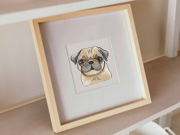 Pug Fawn Watercolor, PNG  - Sublimation Digital Download