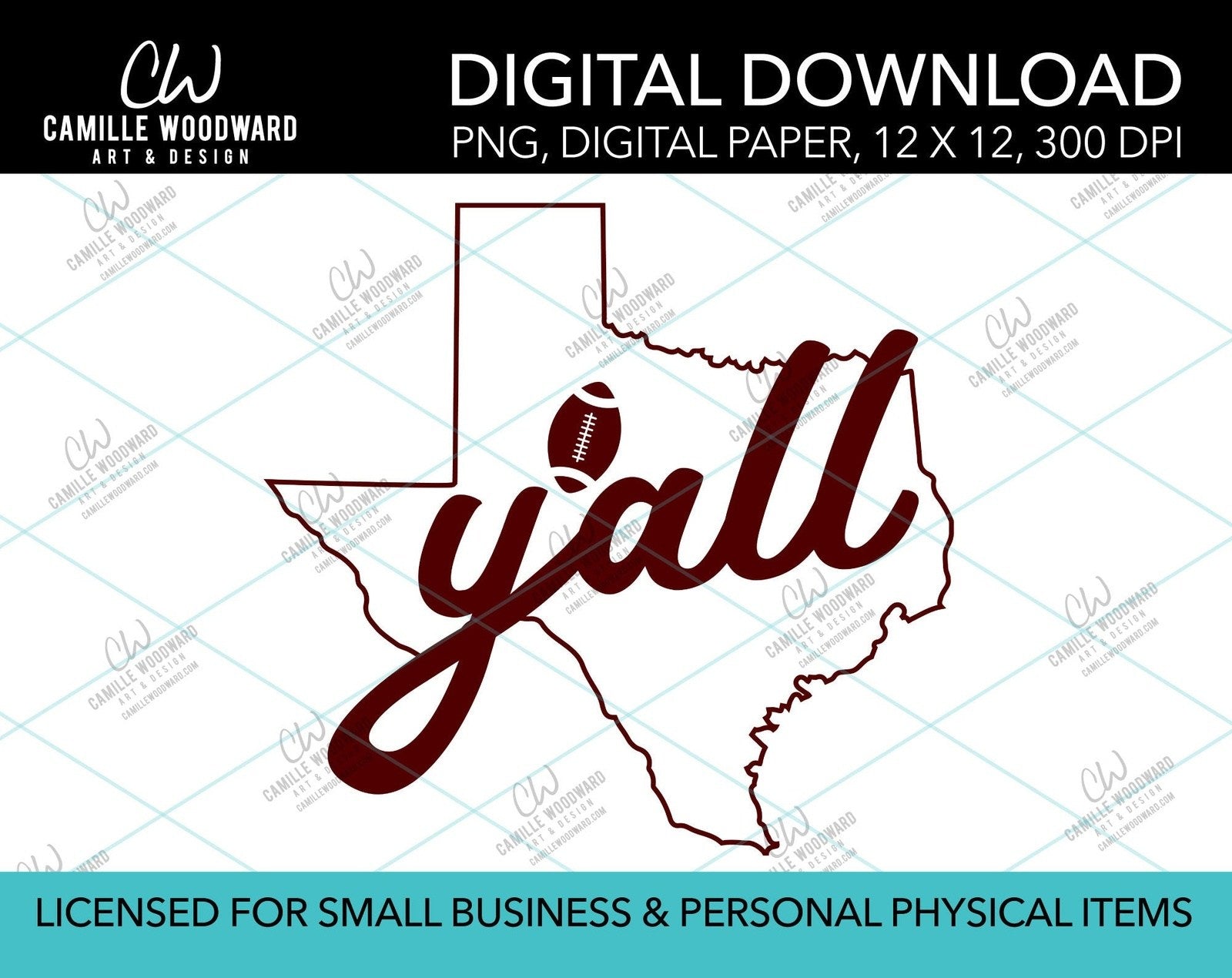 Texas Y'all Football, Maroon, PNG - Sublimation Digital Download