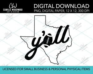 Texas Y'all Football A, Black, PNG - Sublimation Digital Download