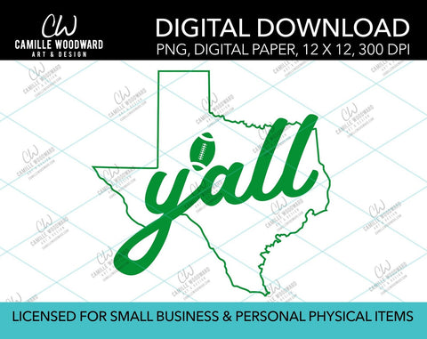 Texas Y'all Football, Green, PNG - Sublimation Digital Download