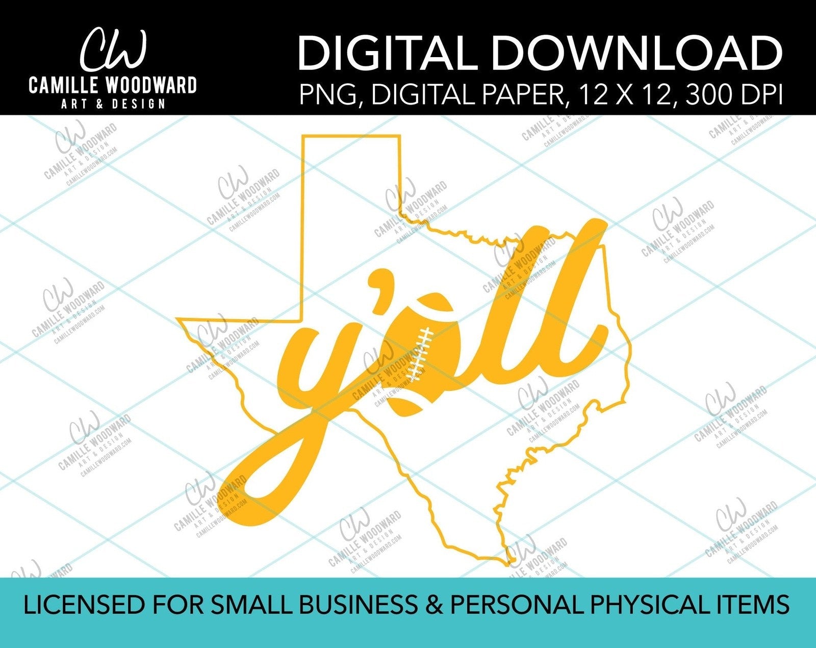 Texas Y'all Football A, Gold, PNG - Sublimation Digital Download