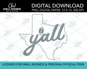 Texas Y'all Football, Silver, PNG - Sublimation Digital Download