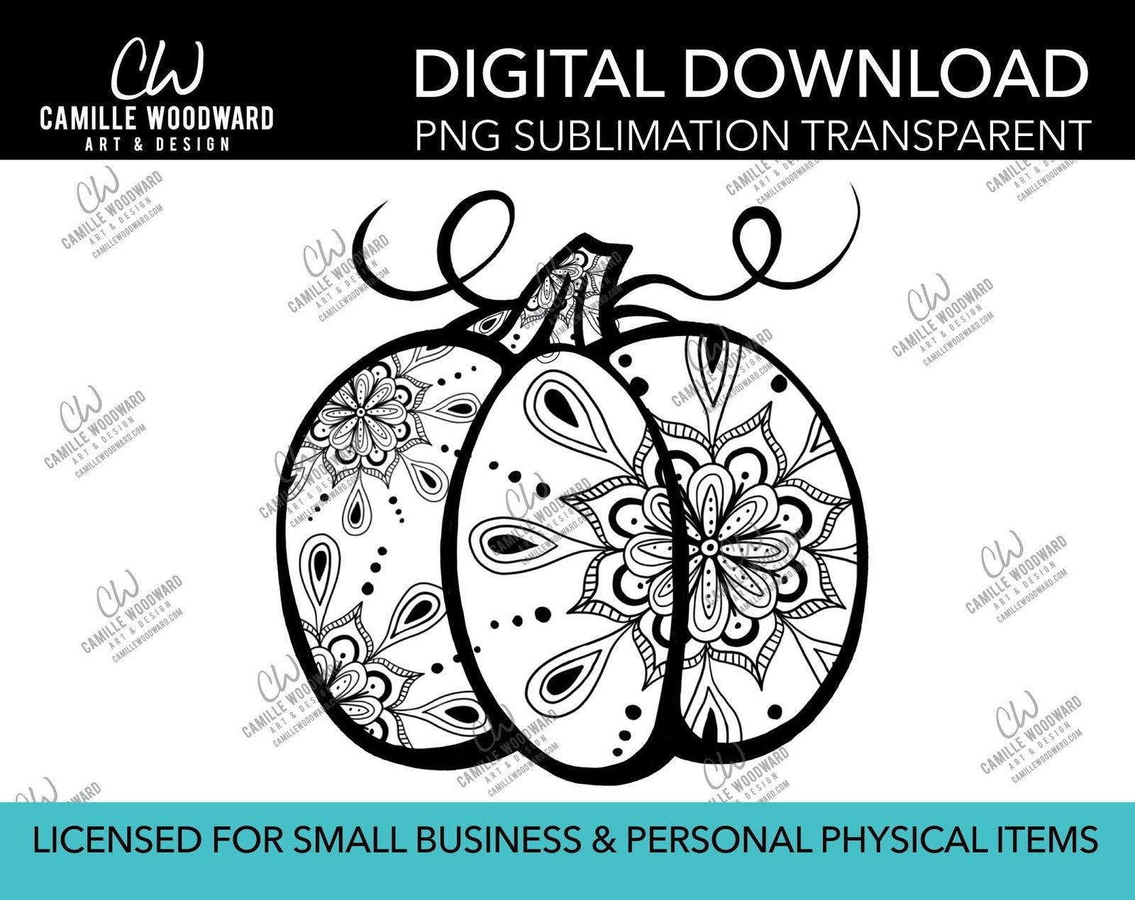 Mandala Pumpkin Black and White, PNG - Sublimation  Digital Download