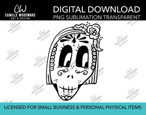 Sugar Skull Flower Corpse Bride Black and White, PNG - Sublimation  Digital Download