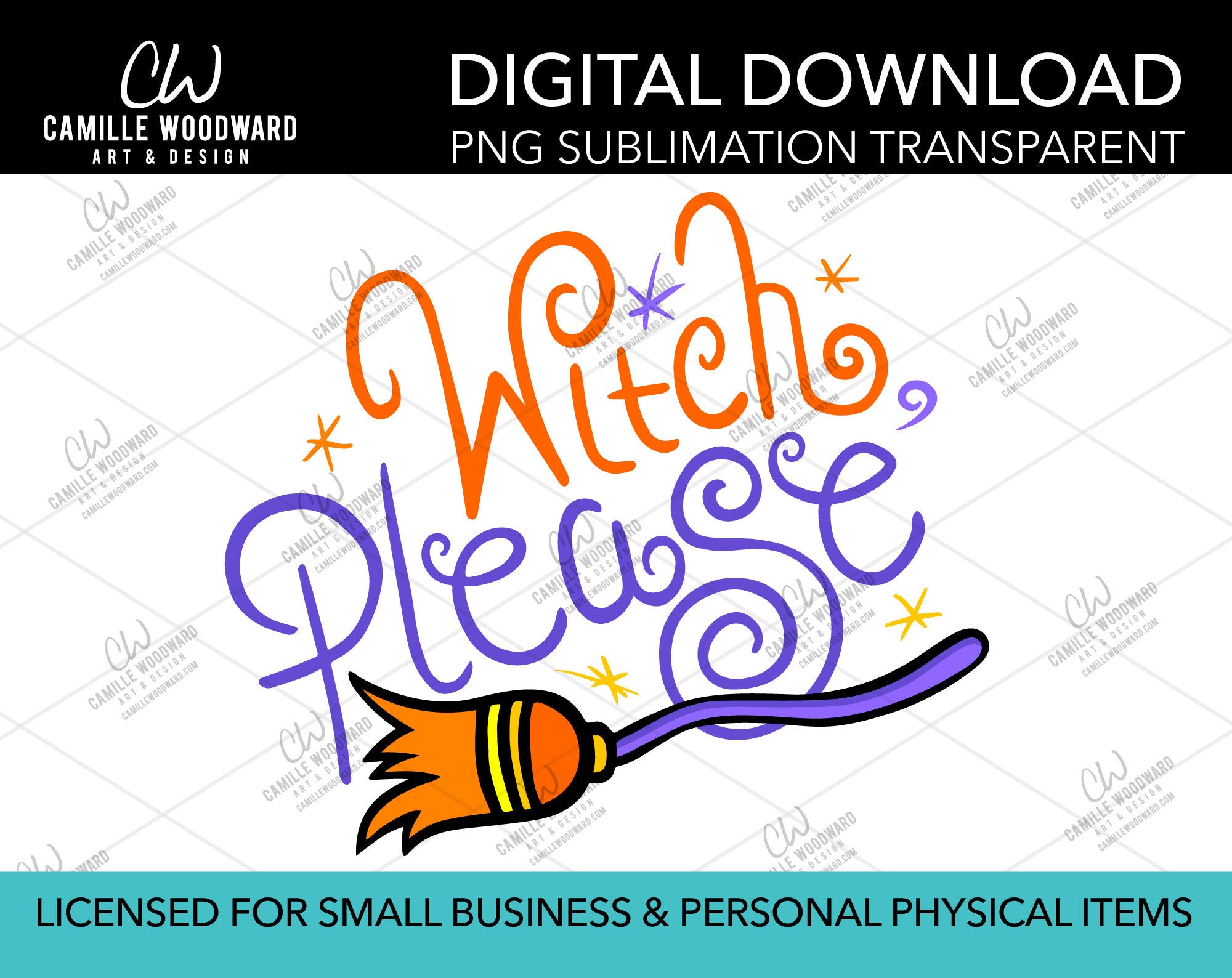 Witch, Please Purple with Broomstick, PNG - Sublimation Digital Download