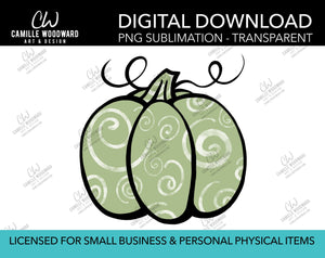 Pumpkin Olive Green and Black Swirls, PNG - Sublimation  Digital Download