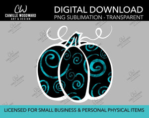Pumpkin Turquoise and Black Swirls, PNG - Sublimation  Digital Download