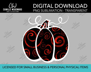 Pumpkin Red and Black Swirls, PNG - Sublimation  Digital Download