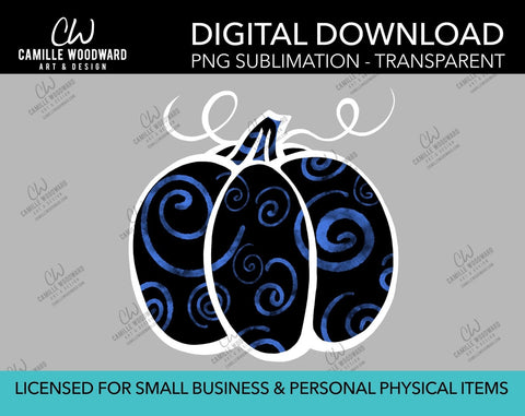 Pumpkin Blue and Black Swirls, PNG - Sublimation  Digital Download