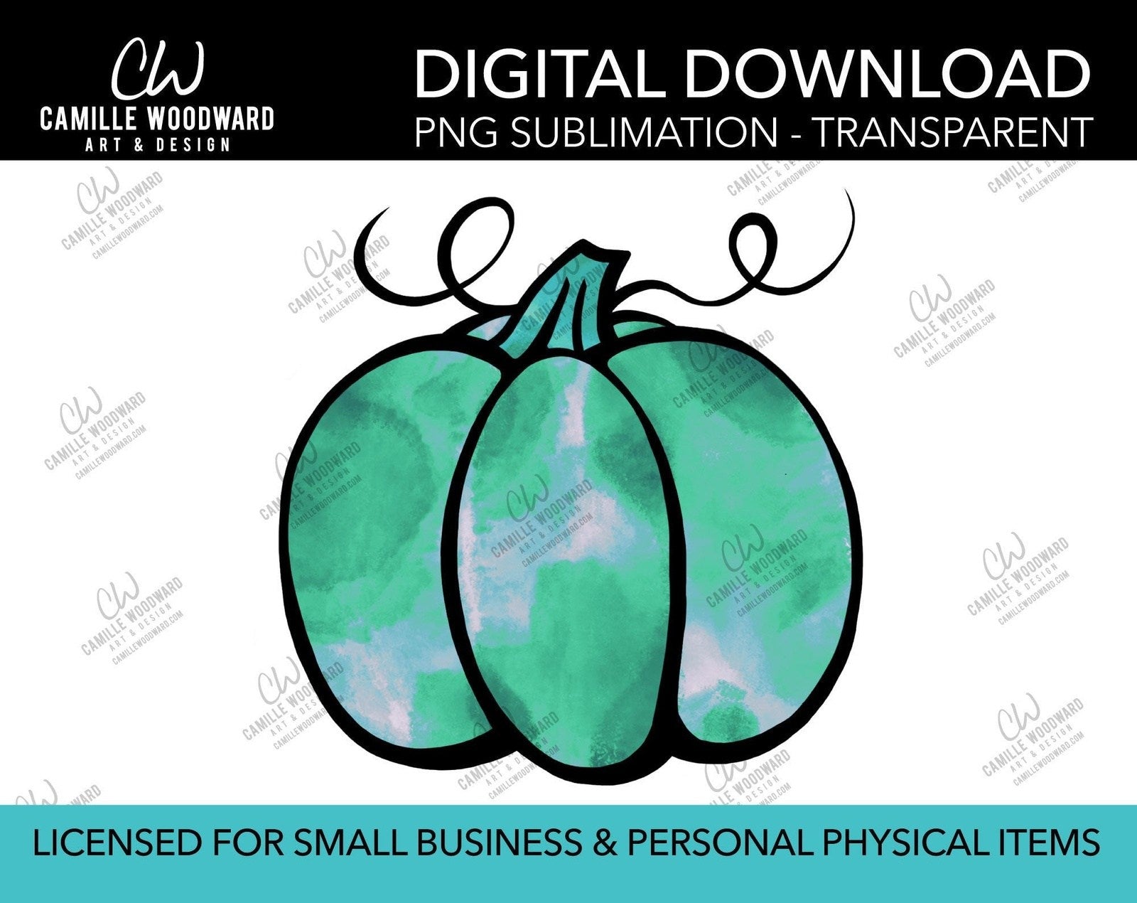 Pumpkin Turquoise Green Watercolor Style Drawing, PNG - Sublimation  Digital Download
