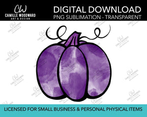 Pumpkin Purple Watercolor Style Drawing, PNG - Sublimation  Digital Download