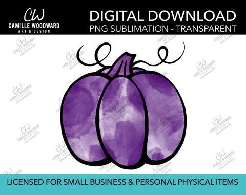 Pumpkin Purple Watercolor Style Drawing, PNG - Sublimation  Digital Download
