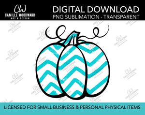 Pumpkin Turquoise and White Chevron, PNG - Sublimation  Digital Download