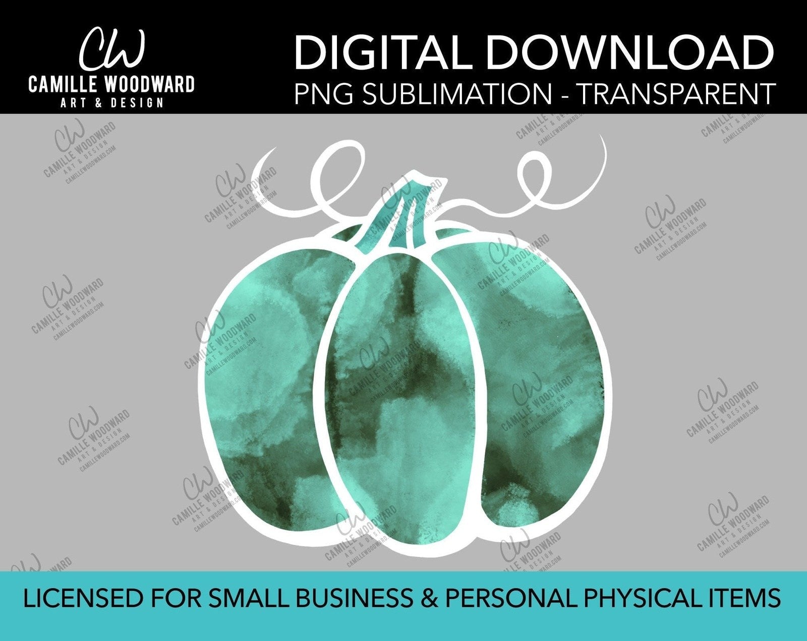 Pumpkin Turquoise Gray Watercolor Style Drawing, PNG - Sublimation  Digital Download
