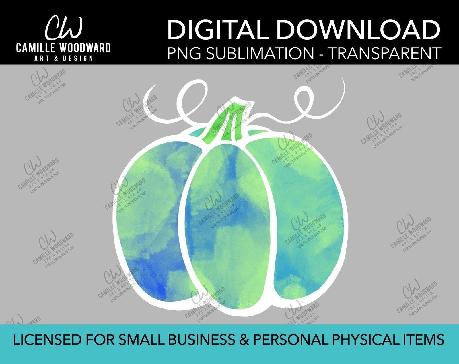 Pumpkin Turquoise Blue Watercolor Style Drawing, PNG - Sublimation  Digital Download