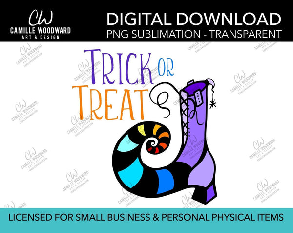 Trick or Treat Witch Boot, PNG - Sublimation  Digital Download