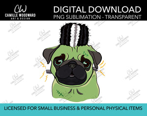 Pug Dog Bride of Frankenstein, PNG  - Sublimation Digital Download