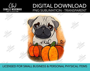 Pug Dog Pumpkin Patch, PNG - Sublimation Digital Download