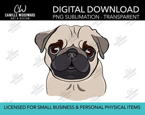 Pug Dog Fawn, PNG  - Sublimation Digital Download