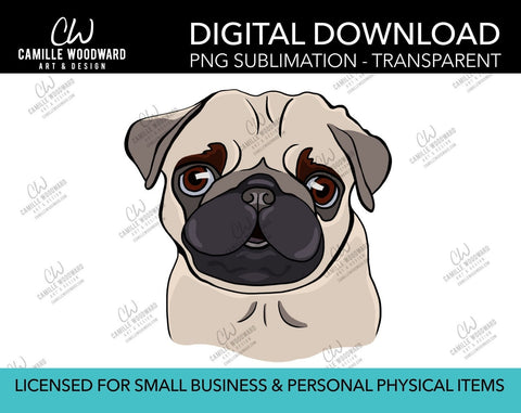 Pug Dog Fawn, PNG  - Sublimation Digital Download