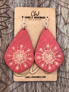 Mandala Engraved Earrings - Teardrop and Rectangle