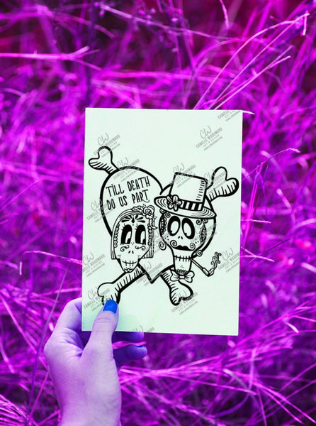 Sugar Skull Bride and Groom Till Death Do Us Part, Black and White, PNG - Sublimation  Digital Download