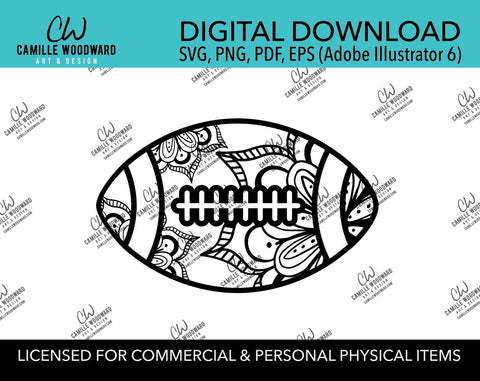 Football Mandala Black and White, EPS, PNG, SVG - Transparent Digital Download